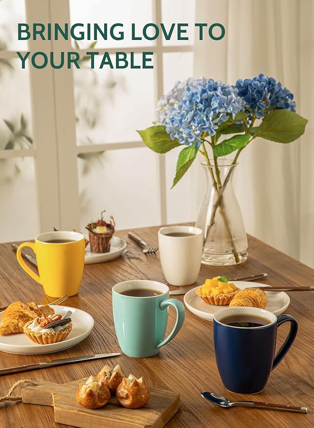 Sweese Porcelain Mugs - 12 Ounce for Coffee, Tea, Mocha and Mulled Drinks - Set of 6, Hot Assorted Colors