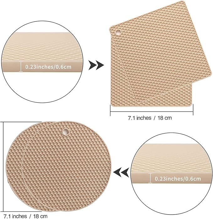 Joyhalo Trivets for Hot Dishes - Hot Pads for Kitchen, Silicone Pot Holders for Hot Pots and Pans, Silicone Mats for Kitchen Countertops, Table, Flexible Easy to Wash and Dry, Khaki