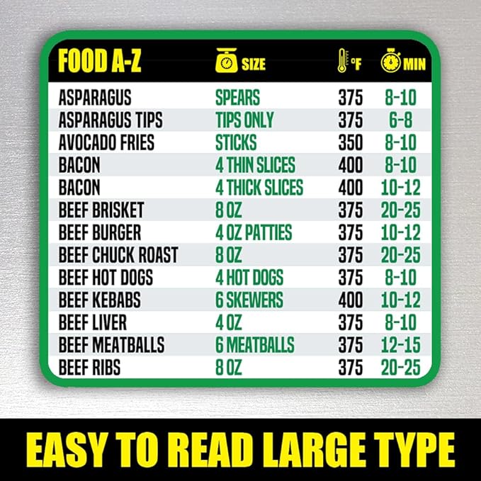 Air Fryer Cheat Sheet Magnet, Keto Edition - Air Fryer Cooking Times Chart for 100 Keto Food Items - Magnetic Airfry Guide for Ketogenic Cookbooks and Recipes - Low Carb Diet Plan Airfryer Accessories