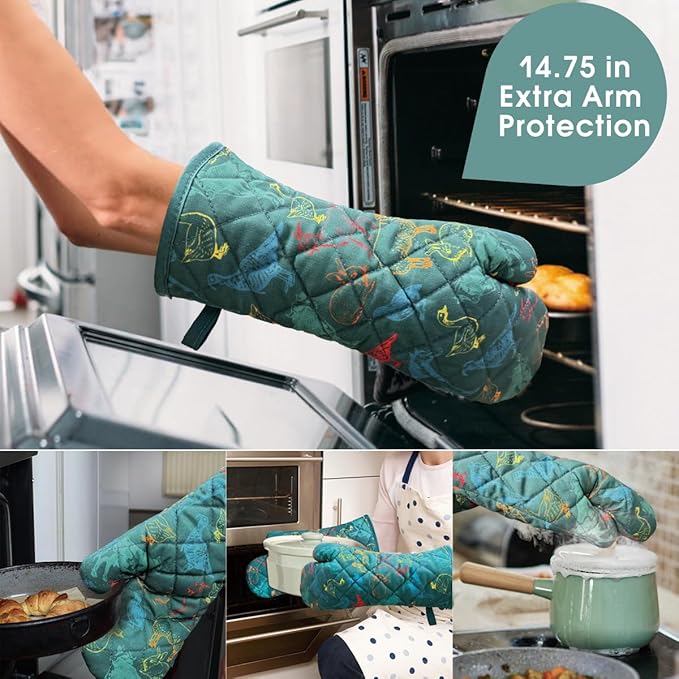 Oven Mitts Cotton Fashion Cute Farm Cattle Design 1pair Heat Resistant Oven Gloves Safe Cooking Baking Grilling Barbecue Machine Washable Pot Holders (Farm Cattle)