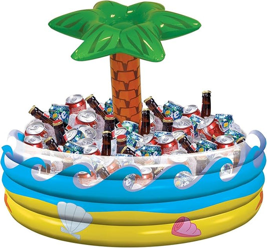 Tropical Palm Tree Inflatable Cooler - 14" x 29.5" (Pack Of 1) - Multicolor Plastic Beverage Holder For Parties & Events