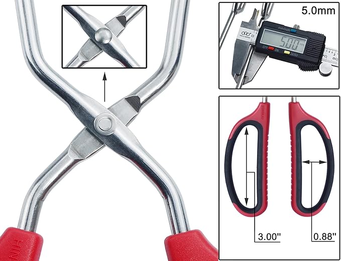 12" 16" Extra Long Stainless Steel Kitchen Tongs Set, Non-Slip Comfortable Red Grip, Scissor Design, Heat Resistant for Cooking Grilling and Serving