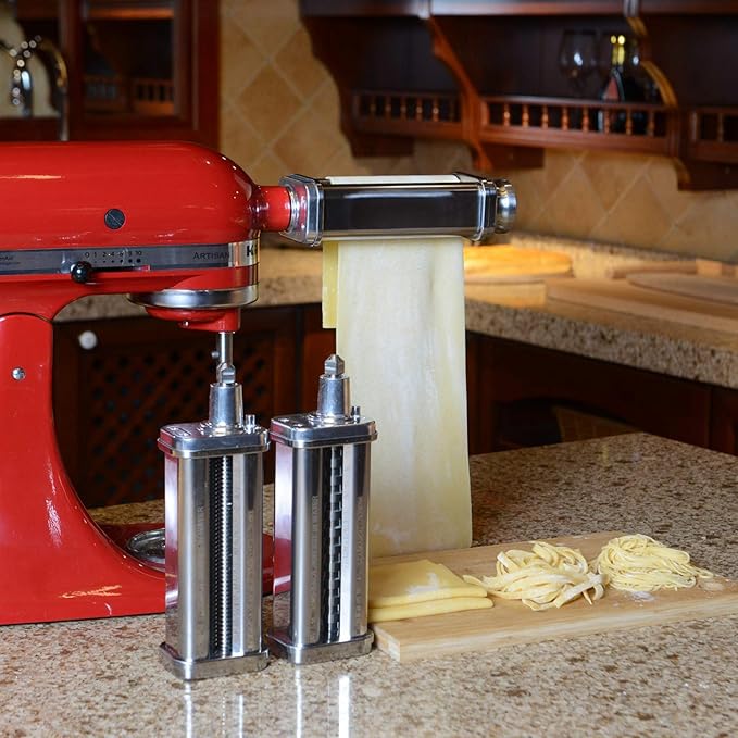 Pasta Attachment for KitchenAid Stand Mixer, 3 Piece Pasta Making Kit Including Pasta Roller, Cutter for Authentic Spaghetti and Fettuccine Sheets, Durable Noodle Accessories by Cofun