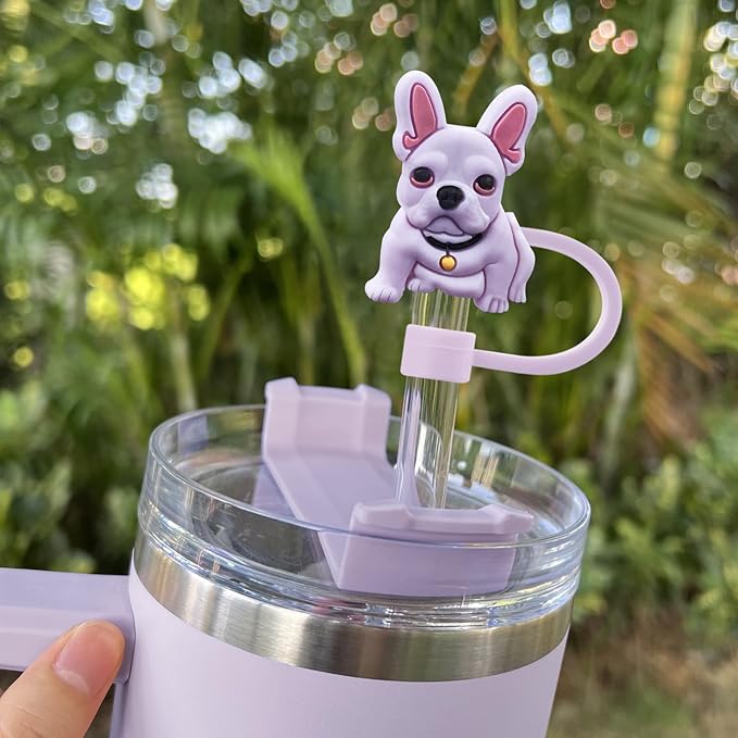 Velaco 7Pcs 0.4in/10mm Diameter Silicone Straw Covers Cap Compatible with Stanley 20 30&40 Oz Cup, Cute Dog Straw Topper for Stanley 40 Oz Tumbler with Handle, Dust-Proof Straw Caps for Water Bottle