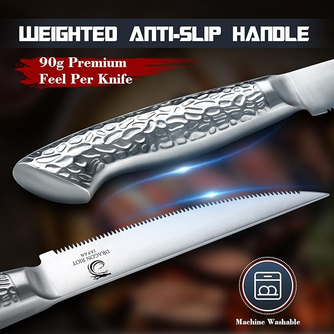 DRAGON RIOT Steak Knives Set of 2，Japanese Stainless Steel Steaks Knife With Serrated Edge Dinner Knife Diswasher Safe Steak Knives with Box
