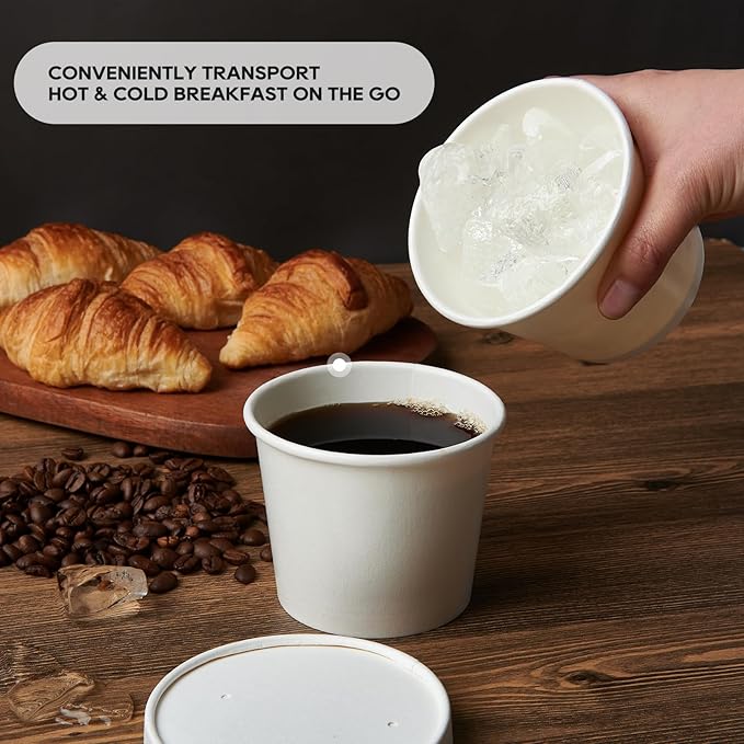 JOLLY PARTY 50pack 12oz Paper Soup Containers with Lids, Disposable Paper Food Cups, Ice Cream Cups, Food Storage with Lids, Microwavable and Freezer Safe, Suitable for Christmas Thanksgiving(White)