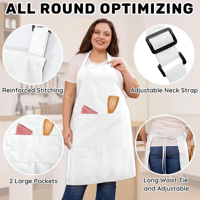 2 Pcs Plus Size Chef Apron, Unisex Professional Apron with 2 Pockets for Cooking, Work, Baking (Larger Size)