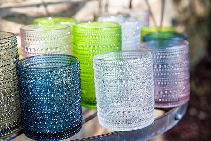 Fortessa Jupiter Beaded Hobnail Glass, 10 Ounce Double Old Fashioned (Set of 6), Pink