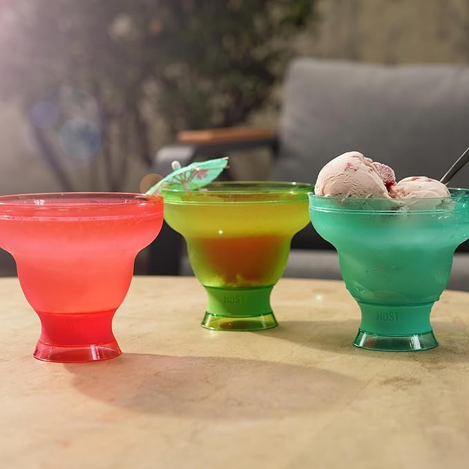 Host FREEZE Margarita Cocktail Glasses, Frozen Cup Double Wall Plastic Margarita Glasses Drinking Set Modern Drinking Glasses 12oz Punch Pink Set of 2 (Pack of 6)
