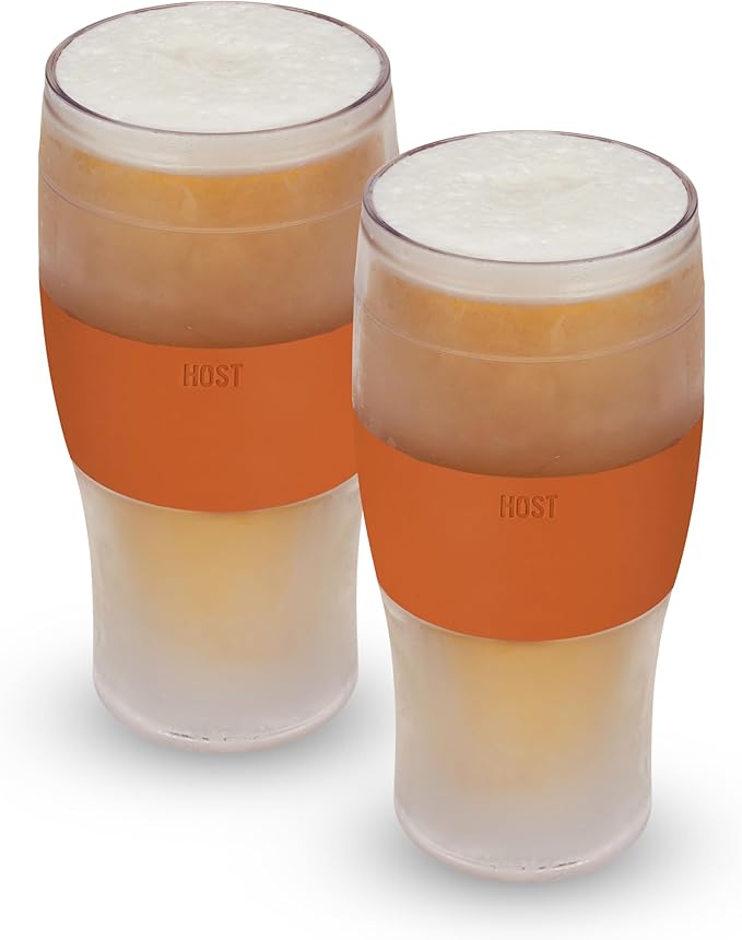 Host FREEZE Beer Glasses, Frozen Brew Mugs, Freezable Pint Glass Set, Insulated Beer Glass to Keep Your Drinks Cold, Double Walled Insulated Glasses, Gift for Dad, 16oz, Set of 2, Burnt Orange