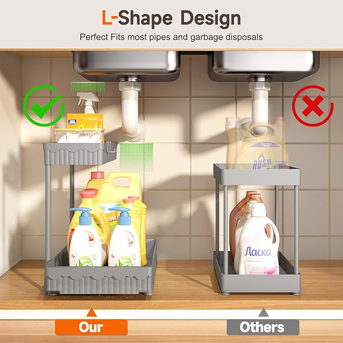 3 Pack Multi-Purpose Under Sink Organizers and Storage (Grey, 12.85 inches)