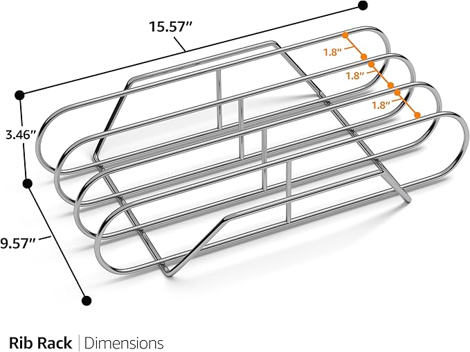 Sorbus Non-Stick Rib Rack XL - Porcelain Coated Steel Roasting Stand – Holds 3 Full Rib Racks for Grilling & Barbecuing - Perfect BBQ Accessories for Smoker Grill - Convenient Design (Stainless Steel)