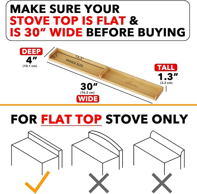 SpaceAid 30" Wide Kitchen Shelf Organizer for Stove, Magnetic Bamboo Spices Shelf for Home Stove Kitchen Storage Organization (Fit for Flat Top Only, White)