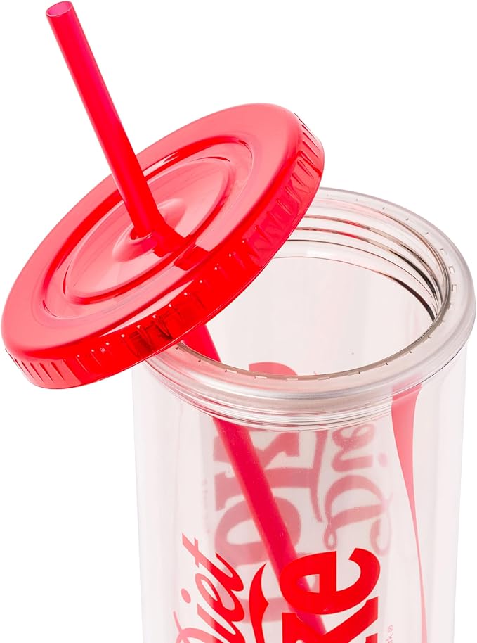 Silver Buffalo Coca Cola Diet Coke Plastic Tall Cold Cup with Lid and Straw, 20 Ounces
