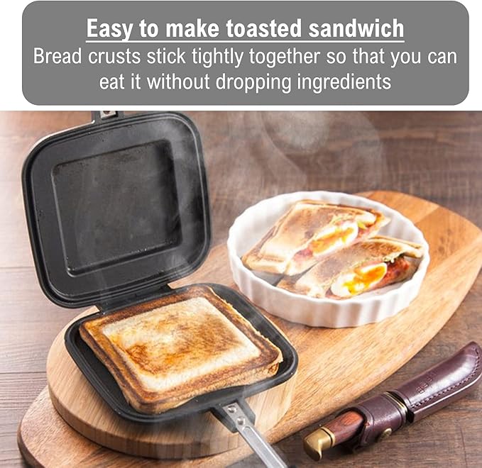 ] Grilled Sandwich Stovetop Panini Maker For Gas Fire, Hot Sandwich Maker Non-Stick Detachable Top and Bottom Pans, Made in Japan, for Home kitchen Breakfast Outdoors Camping 1.67 lb