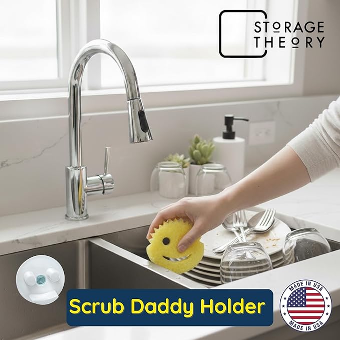 BeraTek Scrub Daddy Sponge Holder for Kitchen Sink - Stop Soggy Sponges, In Sink Sponge Holder with Suction Cup - Sponge Daddy Caddy, Scrub Mommy Compatible - White, 1 Pack