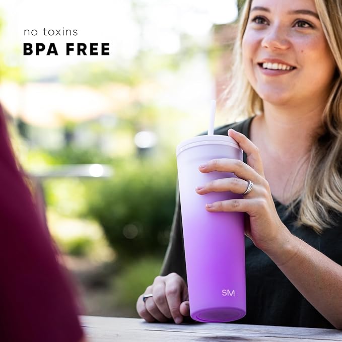 Simple Modern Plastic Tumbler with Lid and Straw | Reusable BPA Free Iced Coffee Cups Double Wall Smoothie Cup | Gifts for Women Men Him Her | Classic Collection | 24oz | Midnight Black