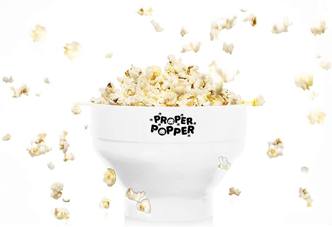 The Original Proper Popper Microwave Popcorn Popper, Silicone Popcorn Maker, Collapsible Bowl BPA Free & Dishwasher Safe - (White)