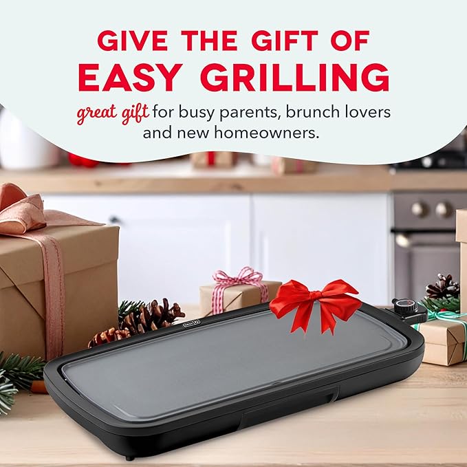 DASH Deluxe Everyday Electric Griddle with Dishwasher Safe Removable Nonstick Cooking Plate for Pancakes, Burgers, Eggs and more, Includes Drip Tray + Recipe Book, 20” x 10.5”, 1500-Watt - Black