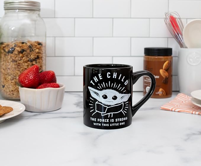 Silver Buffalo Star Wars The Mandalorian Force is Strong with this Little One Ceramic Coffee Mug, 14 Ounces