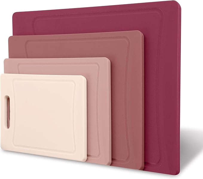 COOK WITH COLOR Non-Slip Cutting Board Set – Kitchen Essentials with Easy Grip Handle for Meat, Veggies, and Fruits, 4 Cutting Boards, Rose