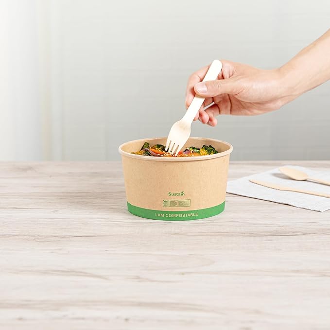 Restaurantware Compostable Paper Food Containers 200 Pack Of 34 oz BPI-Certified Round Kraft Salad Bowls Disposable Grease-Resistant Meal Prep Take Out Containers For Ice Creams, Soups, Snacks