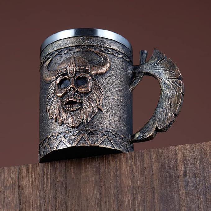 Arola Viking Axe Mug, Stainless Steel Horn Beer Cup, Viking Warrior Skull Cup Tankard, Drinking Cup Coffee Beer Steins,Medieval Skull Drinkware Mug for Coffee/Beverage/Juice17oz Gift for Men