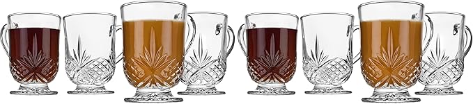 Godinger Coffee Mugs, Tea or Hot Water Glass Cups - Dublin Collection, Set of 4, 10 fluid ounces (Pack of 2)