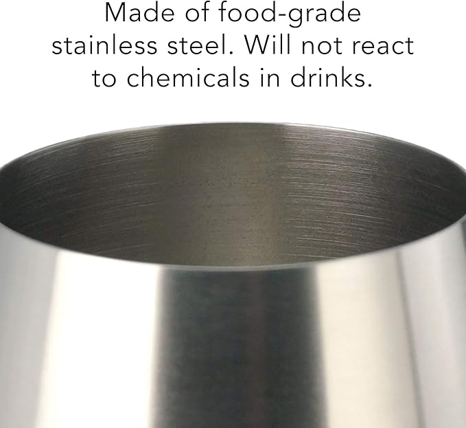 PG Set of 4 Stainless Steel Wine Glass - 18.5oz Silver Brush Finished Wine Glasses - Unbreakable Wine Glasses - Stem Metal Wine Goblets