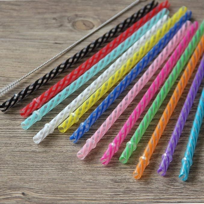 Dakoufish 12 Piece 11 Inch Reusable Plastic Thick Replacement Straws for 16 OZ 20 OZ 30 OZ Stanley,YETI,Starbucks, Owala Tumblers with Brush (11inch, Mix 12color)