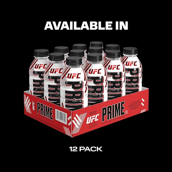 PRIME Hydration UFC, Sports Drinks, Electrolyte Enhanced for Ultimate Hydration, 250mg BCAAs, B Vitamins, Antioxidants, Low Sugar, 16.9 Fl Oz, 12 Pack