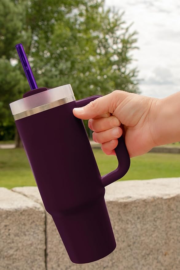 HALM Stanley Quencher Tumbler Glass Straws Purple Reusable Replacement Straws for Tumbler with Handle Stainless Steel Drinking Cup Accessory BPA-Free & Dishwasher Safe