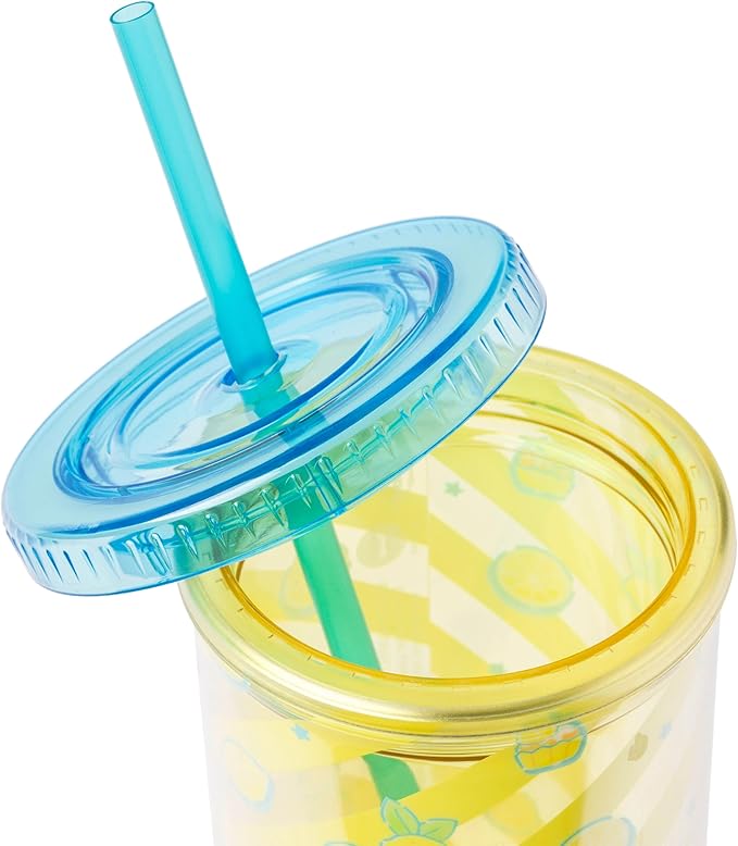Silver Buffalo Sanrio Hello Kitty and Friends Cinnamoroll Lemons and Lemonade Plastic Cold Cup with Lid and Straw, 20 Ounces