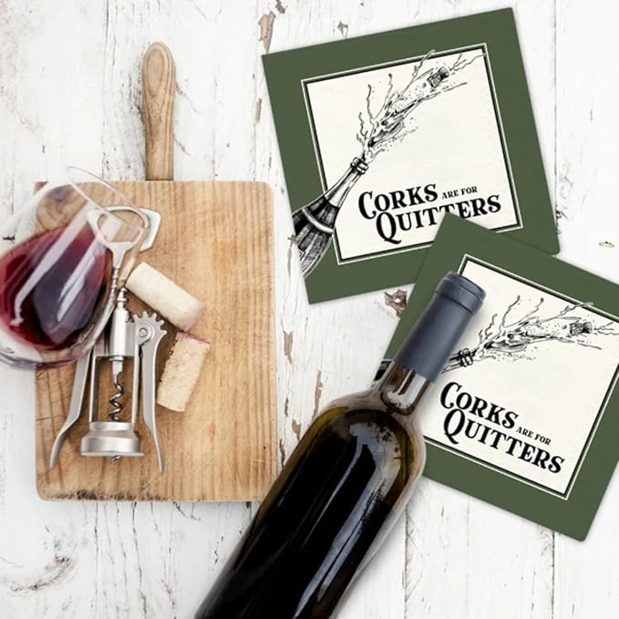 Twisted Wares - Funny Cocktail Napkins - Perfect for any Celebrations 5"X5" (20 Pack) (CORKS are for QUITTERS)