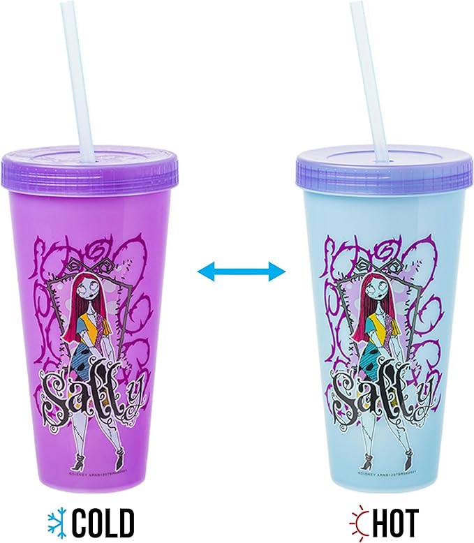 Silver Buffalo Disney Nightmare Before Christmas Character Grid 4 Pack Color Change Plastic Tumbler, 24 Ounces