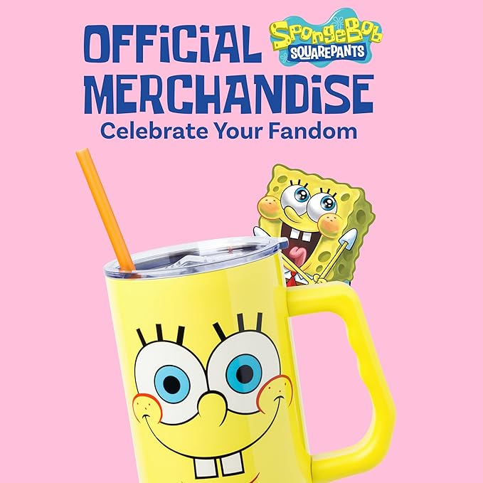 Silver Buffalo SpongeBob SquarePants Stainless Steel Tumbler with Handle, Fits in Standard Cup Holder, 40 Ounces