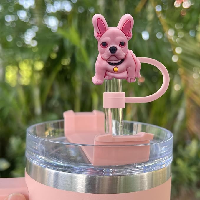 Velaco 7Pcs 0.4in/10mm Diameter Silicone Straw Covers Cap Compatible with Stanley 20 30&40 Oz Cup, Cute Dog Straw Topper for Stanley 40 Oz Tumbler with Handle, Dust-Proof Straw Caps for Water Bottle