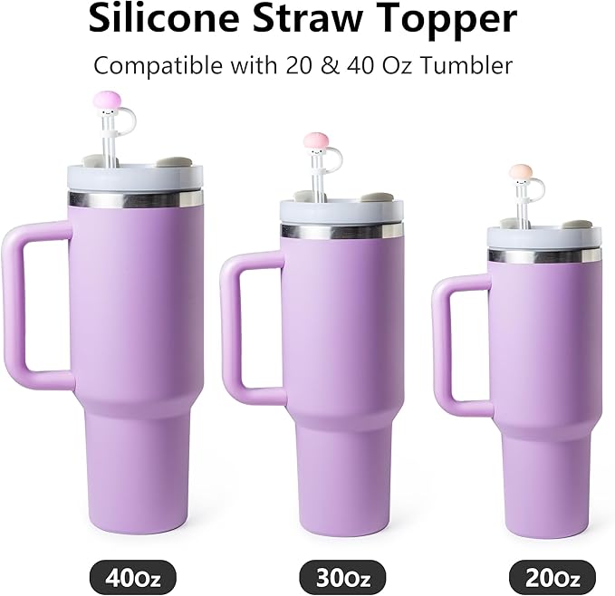 6Pcs Cute Mushroom Straw Cover Cap for Stanley Cup Decor, 10mm Reusable Cute Pink Drinking Straw Topper Accessories for, Portable Protector Plugs Decorations Gifts for Kids Party Favors