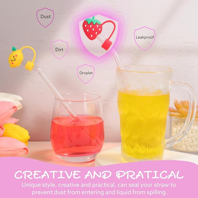 8 PCS Fruit Straw Topper, Straw Cover for Stanley 30&40 Oz Tumbler, Cute Straw Caps in Various Shapes Silicone Straw Covers Cap for 0.4 Inch/10 mm Straw Tips