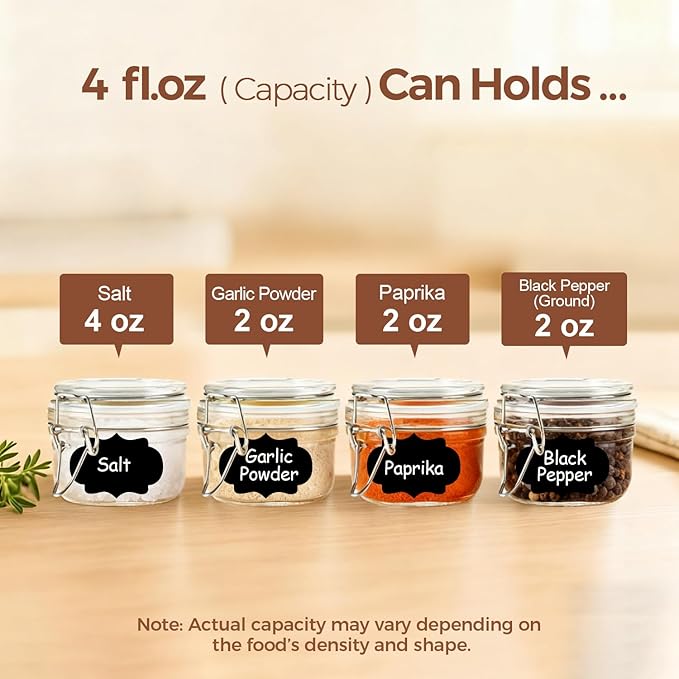 ComSaf 4oz Small Airtight Glass Jars Set of 12 with Lids Food Storage Jar Round, Mason Jar, Mini Storage Container with Clear Preserving Seal Wire Clip Fastening for Kitchen Canning, Jam, Spice, Honey