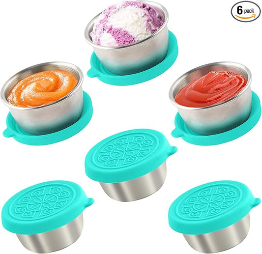 6x1.6 Oz Salad Dressing Containers With Lids, Small Leakproof Reusable Stainless Steel Salad Dressing Container To Go For Lunch Boxes,Sauce containers, Picnics,Travel Meal Prep And Kitchen Storage.
