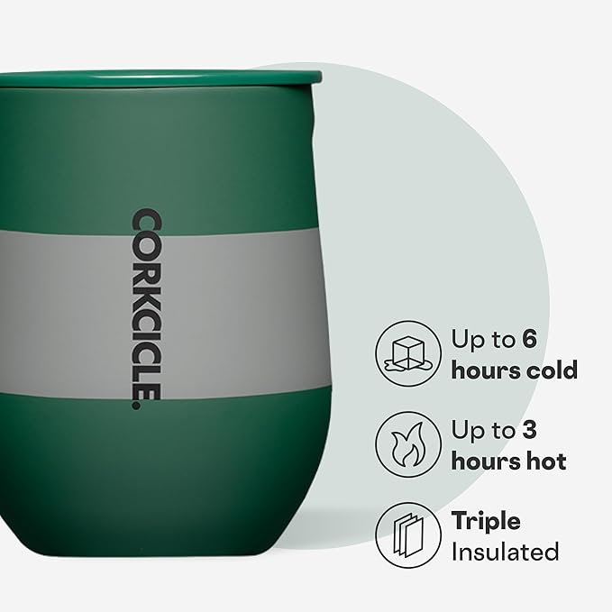 Corkcicle Stemless Insulated Wine Glass Tumbler - Keeps Beverages Cold 6 Hrs Hot 3 Hrs - Stainless Steel - Easy-Grip - Summer Drinkware Gift - Keeps Drinks Ice Cold - 12 oz - Slytherine