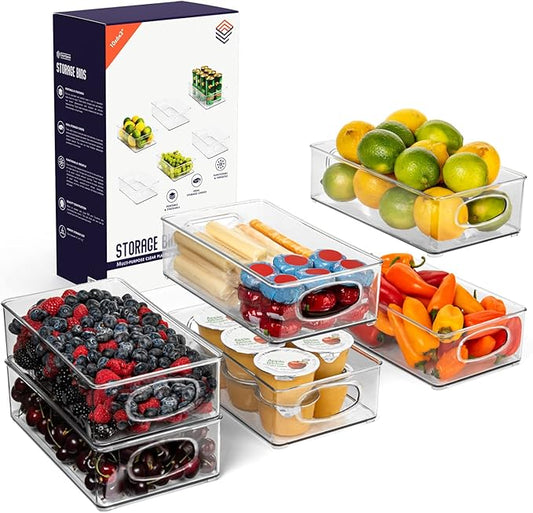 ClearSpace Plastic Pantry Organization and Storage Bins – Perfect for Kitchen/Fridge/ Refrigerator/Cabinet Organizers - 6 Pack
