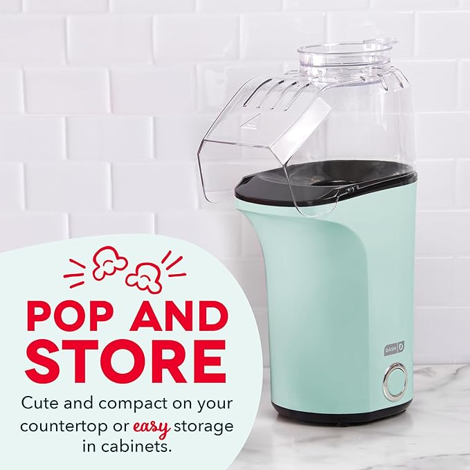 DASH Hot Air Popcorn Popper Maker with Measuring Cup to Portion Popping Corn Kernels + Melt Butter, 16 Cups - Aqua