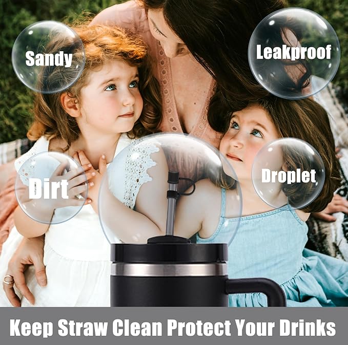12PCS Silicone Straw Covers Cap Compatible with Stanley Cup 30-40 oz Tumbler with Handle 10mm Straw Toppers，Dust-Proof Reusable Straw Cover for Stanley Cup Accessories (Black)