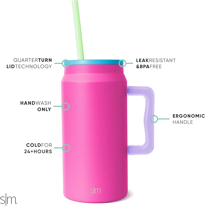 Simple Modern 50 oz Mug Tumbler with Handle and Straw Lid | Reusable Insulated Stainless Steel Large Travel Jug Water Bottle | Gifts for Women Men Him Her | Trek Collection | 50oz | 80s Mix