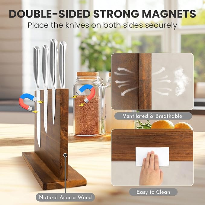 DAWNTREES Magnetic Knife Holder, Double-sided Magnetic Knife Block Kitchen Counter Universal Knife Display Rack Multifunctional Storage