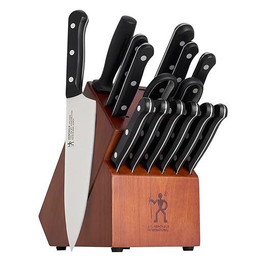 HENCKELS Solution Razor-Sharp 15-pc Knife Block Set, German Engineered Informed by 100+ Years of Mastery, Walnut
