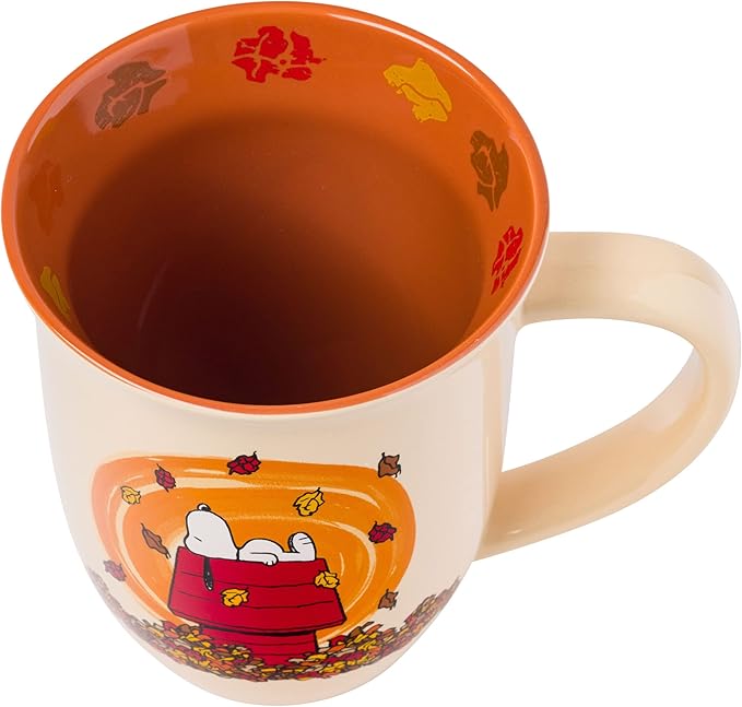 Silver Buffalo Peanuts Snoopy Leaves are Falling, Autumn is Calling Wide Rim Ceramic Mug, 16 Ounces