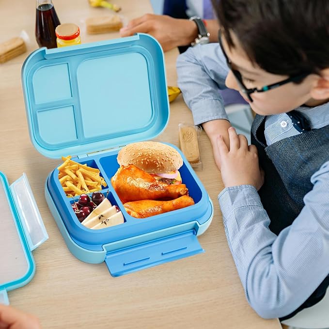 Prints Leak-Proof XL Lunch Box - Reusable 3-Compartment Containers Bento Box for meal Prepping;5-Cup Capacity for Adults & Ages 8+, BPA-Free, Dishwasher Safe (Blue - Planet Rocket)